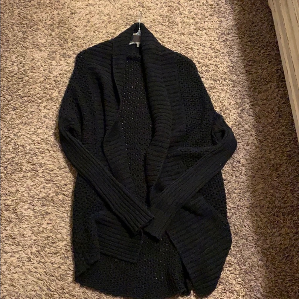 Black copper key cable knit cardigan